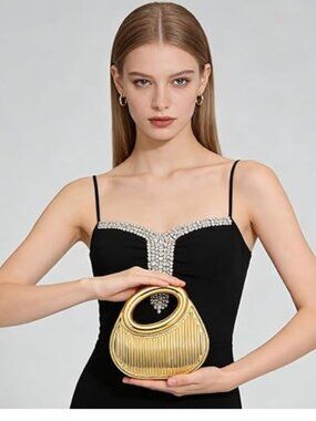 Women's Gold Acrylic Small Cute Buckle Moon Shaped Party Crossbody Clutch